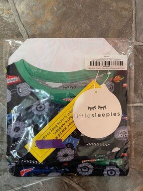 Little Sleepies Monster Truck Pajama Set - Black & Green Trim